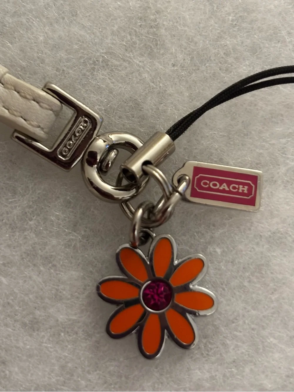 Coach Orange Daisy Key/phone/Bag Charm with Pink Coach Tag
